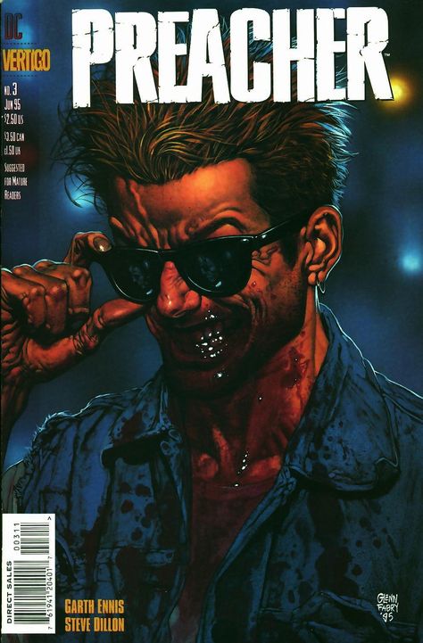 Preacher #3 (Glenn Fabry) Preacher Comic, Steve Dillon, Vertigo Comics, Horror Comics, Comic Book Covers, Fun Comics, Drawing Tutorials, Comic Covers, Gi Joe