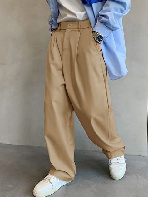 Wide Leg Masculina, Khaki Pants Outfit Men Wedding, Men’s Wide Leg Pants, Wide Leg Trousers Outfit Men, Khaki Trousers Outfit Men, Mens Wide Pants, Dress Pants Outfits Men, Khaki Pants Outfit Men Casual, Wide Leg Pants Outfit Men