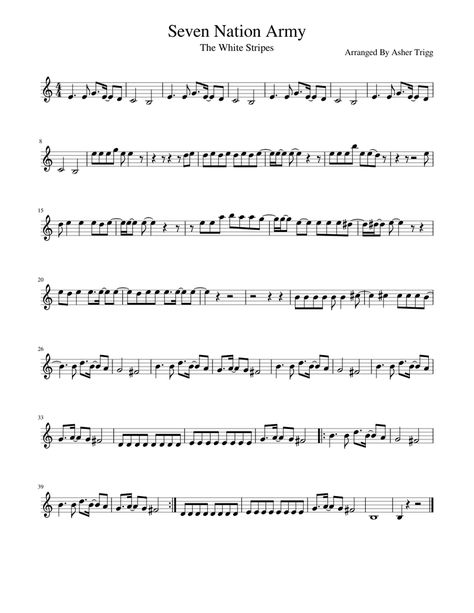 Seven Nation Army (Solo Violin) Seven Nation Army Clarinet, Popular Violin Sheet Music, Disney Violin Sheet Music, Violin Sheet Music With Letters, Seven Nation Army Piano, Free Violin Sheet Music Popular Songs, Violin Sheet Music Popular Songs, Violin Music Sheets, Rock Sheet Music