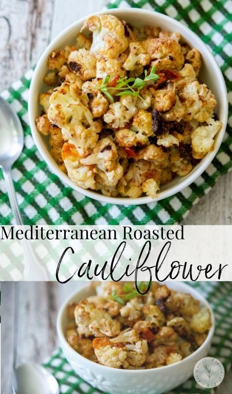 Cauliflower Roasted, Roasted Cauliflower Recipes, Cauliflower Dishes, Vegetable Side Dishes Recipes, Keto Side Dishes, Diet Food List, Kalamata Olives, Mediterranean Diet Recipes, Cauliflower Recipes