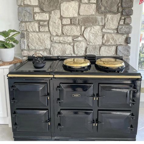 Aga Kitchen Ideas, Aga Stove Kitchen, Aga Kitchen, Aga Range Cooker, Aga Stove, Aga Range, Stone Feature Wall, Chrome Accessories, Stacey Solomon