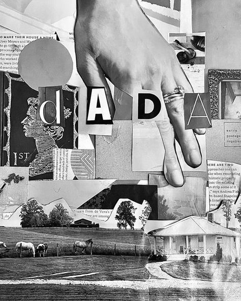 art by cameron wagner on Instagram: "A modern take on the Dada movement expressing anti-capitalism following WWI - a project for my art class that just so happens to line up with the current lesson in my U.S. history class! #dada #dadaism #collage #collageart #dadacollage #wwi #dadamovement #art" Dadaism Typography, Dada Poster, Dada Art Movement, Anti Capitalism, Dadaism Art, Typography Book Cover, Dada Movement, Dada Collage, Dada Art