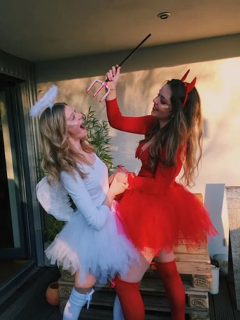 Angel Costumes, Angel Halloween Costumes, Popular Halloween Costumes, Devil Angel, Halloween Costumes For Teens Girls, Bff Halloween Costumes, Best Friend Halloween Costumes, Great Halloween Costumes, Duo Halloween Costumes