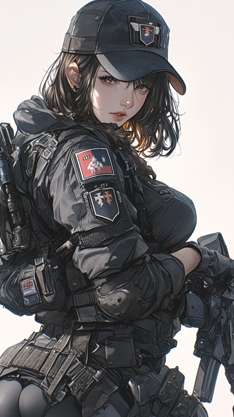 Cyberpunk Soldier Female, Female Soldiers Art Modern, Female Soldier Character Design, Female Helldiver, Soldier Girl Art, Female Mercenary, Female Bodyguard, Firefighter Drawing, Tomboy Art