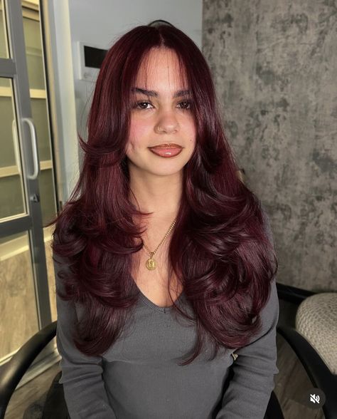 insta @karedoeshair Maroon Hair With Red Highlights, Red Tinted Hair, Colored Hair For Brunettes, Autumn Red Hair, Short And Curly Hairstyles, Maroon Hair Color, Autumn Highlights, Fall Red Hair, Pelo Color Vino