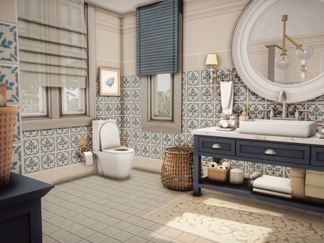 Sims 4 Houses Ideas Interior, Sims 4 Coastal House Cc, The Sims 4 Coastal Cc, Sims 4 Coastal House Interior, Sims Coastal Cc, Sims Coastal House, Costal Bathroom Bloxburg, Sims 4 Cc Coastal Furniture, Sims 4 Cc Bathroom Sink