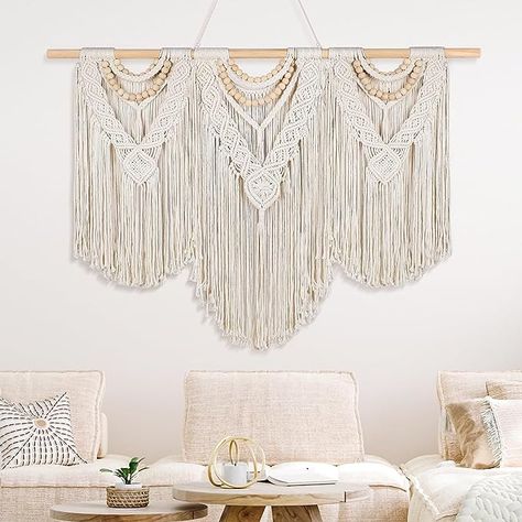 Newwiee - $32.99 Bohemian Decor Tassel and Wood Bead Macrame Curtains for Home Living Room Bedroom Wedding Apartment Decoration. Curtains For Home, Bead Macrame, Macrame Curtains, Living Room Wedding, Wall Art Bohemian, Colourful Living Room Decor, Apartment Decoration, Boho Tapestry, Bohemian Wall Art