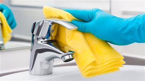 Woman doing chores in bathroom, cleaning tap; Shutterstock ID 211322881; PO: TODAY.com Krud Kutter, Residential Cleaning Services, Professional House Cleaning, Sikat Gigi, Office Cleaning Services, Residential Cleaning, Bathroom Cleaning Hacks, House Cleaning Services, Clean Office