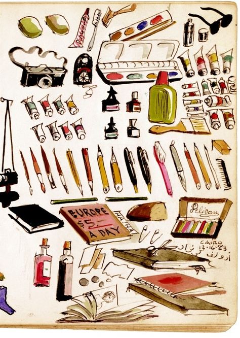 Vintage art journal Inventory Illustration, Art Supplies Illustration, Art Materials Illustration, Sketch Supplies, Art Tools Illustration, Inventory Art, Vintage Art Supplies, Sketching Materials, Sketching References