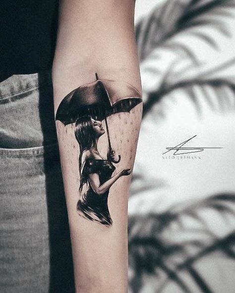 Top 100 Best Rain Tattoos For Women - Downpour Design Ideas Watercolor Rain Tattoo, Dance In The Rain Tattoo, Dancing Tattoo Ideas, Rain Tattoo Ideas, Rain Tattoo, Rain Design, Water Element, Dancing In The Rain, Women's Style