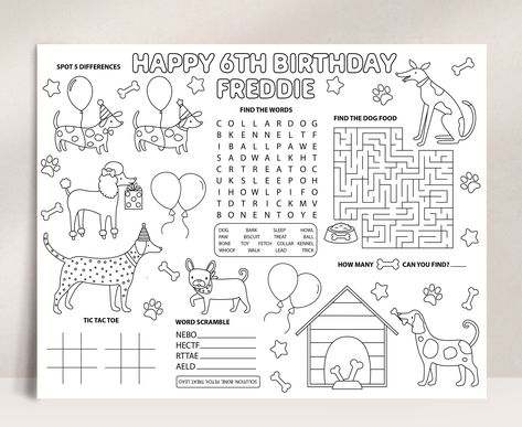 Pawty Activity Placemat, Puppy Dogs Coloring Page, Printable Dog Party Game, Kids Dog Party Table Activity, Editable Party Template Dog Themed Activities, Pawty Dog Party Girl, Dog Party Printables, Dog Party Games, Dog Themed Birthday Party, Paw Party, Activity Placemat, Printable Dog, Puppy Birthday Parties