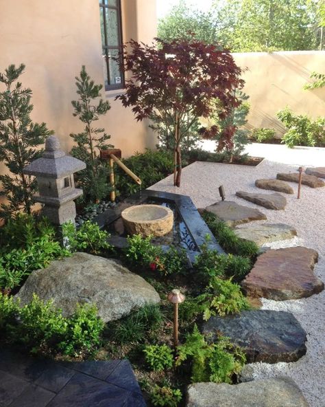 How to Make a Japanese Zen Garden with Landscape Rock | Southwest Pea Gravel Zen Garden, Zen Garden Fire Pit, Japanese Inspired Landscaping, Drought Tolerant Japanese Garden, Bistro Garden Ideas, Japanese Yard Ideas Landscapes, Low Maintenance Japanese Garden, Japanese Garden Plants Full Sun, Garden Accents Outdoor