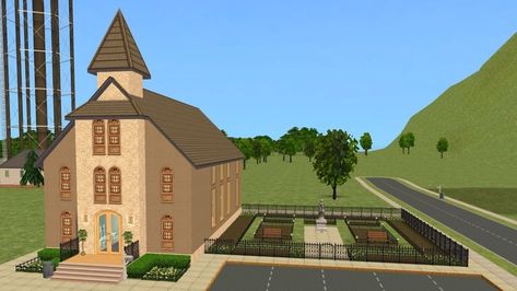 The Sims 2 Pleasantview Church & Cemetery | Lot Download – Pleasant Sims Sims 2 Build, Sims 2 House, Sims 2 Hair, The Sims 2, Los Sims, Reception Hall, Exterior Ideas, Bar Seating, Sims House