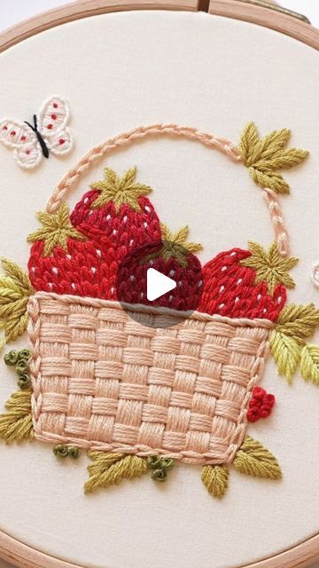 Embroidery Patterns With Instructions, Basket Stitch Embroidery, Strawberry Embroidery Pattern, Basket Embroidery Design, Floss Crafts, Basket Embroidery, Embroidery Floss Crafts, Basket Stitch, Strawberry Basket