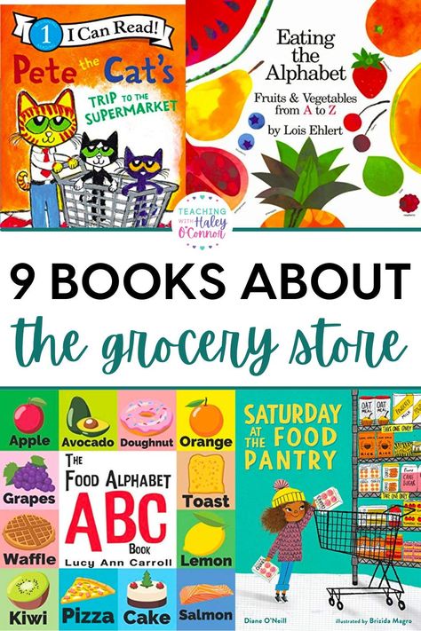 Today, I am sharing some of my favorite fiction and non-fiction books about grocery stores for kids. These preschool books about the grocery store are fun to read during shared reading or to keep on your bookshelves for kids to look at the pictures. Use these books for your dramatic play center today! Vet Clinic Dramatic Play, Clinic Dramatic Play, Store Dramatic Play, Bookshelves For Kids, Grocery Store Dramatic Play, Books For Preschool, Food Alphabet, Dramatic Play Center, Pete The Cats