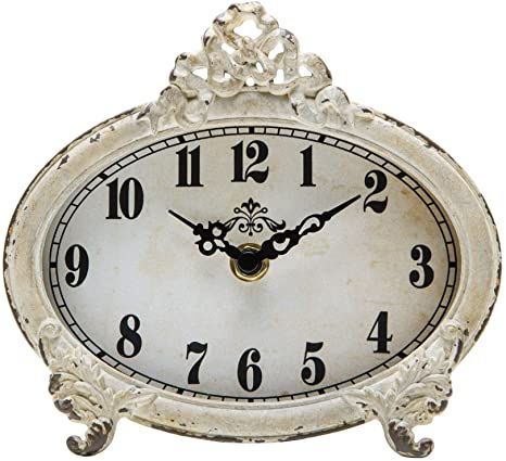 NIKKY HOME Vintage Table Clock, Battery Operated Rustic Design, Chic Home Décor for Fireplace Mantel, Shelf, Desktop, Countertop - Distressed White Fireplace Mantel Shelf, Rustic Clock, Shabby Chic Table, French Country Bedrooms, Chic Table, Mantel Shelf, Tabletop Clocks, Country Bedroom, Home Vintage