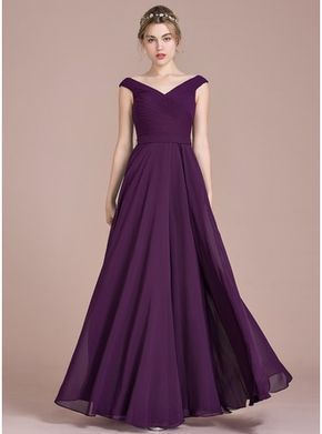 A-Line/Princess Off-the-Shoulder Floor-Length Ruffle Zipper Up Regular Straps Sleeveless No Grape Spring Summer Fall Winter General Plus Chiffon Height:5.7ft Bust:33in Waist:24in Hips:34in US 2 / UK 6 / EU 32 Bridesmaid Dress, JJsHouse.com Formal Dresses Long Elegant Evening Gowns A Line, Chiffon Prom Dresses, Gown Party Wear, Floor Length Chiffon Bridesmaid Dresses, Dresses Formal Elegant, Prom Dresses Sleeveless, Lace Bridesmaid Dresses, فستان سهرة, Chiffon Prom Dress