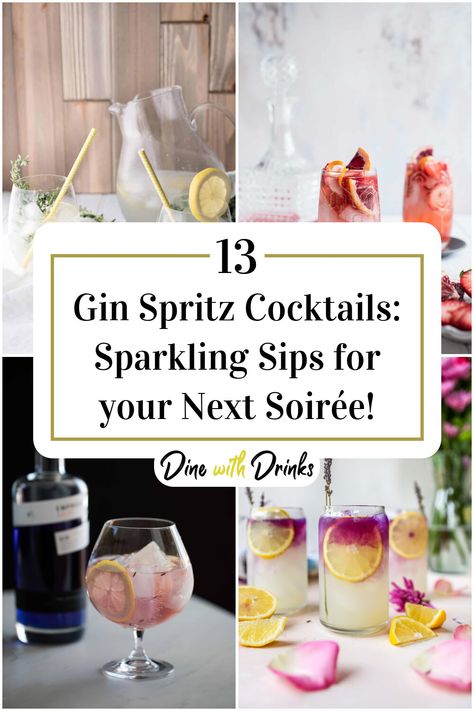 Collage of 4 gin spritz cocktails.