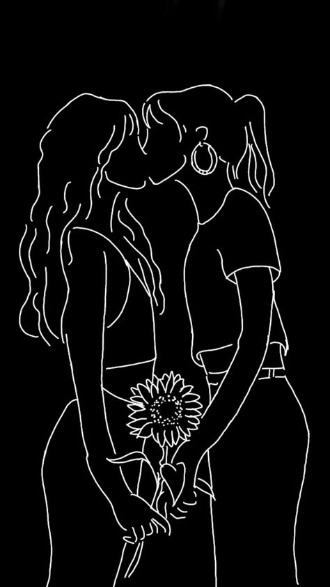 Women Kissing Silhouette Art, Lesbian Painting Ideas Simple, Lesbian Drawn Sketches Easy, Lesbian Drawn Sketch, Lgbtq Drawings, Kissing Silhouette, Couples Canvas Painting, Kissing Drawing, Shadow Drawing