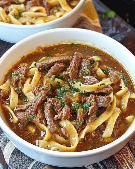 Slow Cooker Beef & Noodles - Delicious Recipes - Easy Cooking Ideas and Tasty Dishes Can Beef Recipes Ideas, Canned Beef Recipe, Savory Noodles, Slow Cooker Beef And Noodles, Beef And Noodles Crockpot, Beef And Noodles Recipe, Beef Tips And Noodles, Beef Noodles, Cozy Dinner