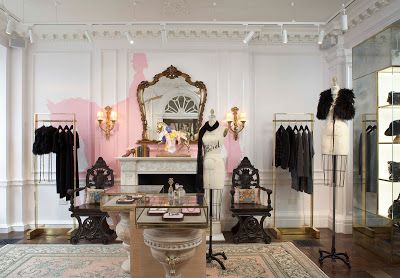 The first Juicy Couture store in the UK » Design Scene - Fashion, Photography, Style & Design Mirror Fireplace, Feminine Dressing, A Clothing Store, Fashion Designer Studio, Retail Concepts, Dream Studio, Custom Carpet, Paris Hilton, And Dresses