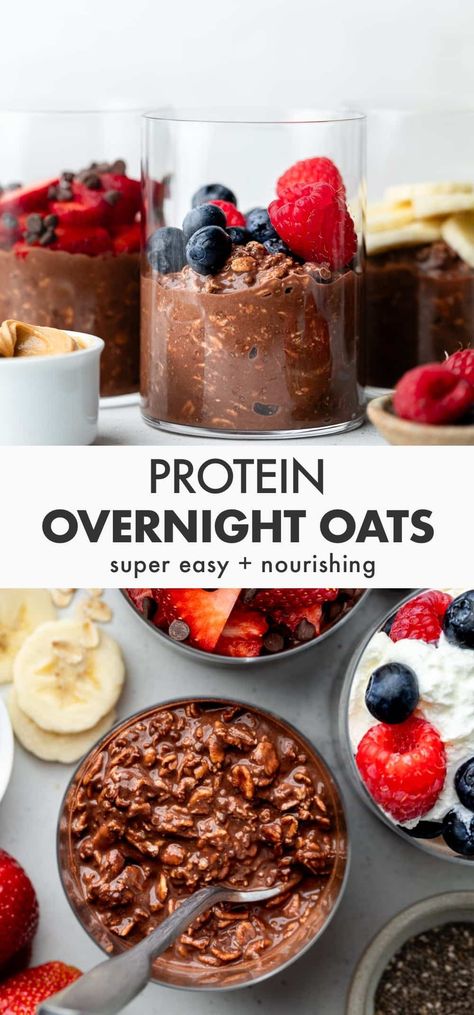 Chocolate Protein Overnight Oats Overnight Oats Protein Powder, Chocolate Protein Overnight Oats, Overnight Oats Recipe Easy, Oats Recipes Breakfast, Best Overnight Oats Recipe, Chocolate Overnight Oats, Protein Overnight Oats, Oat Recipes Healthy, Overnight Oats Recipe Healthy