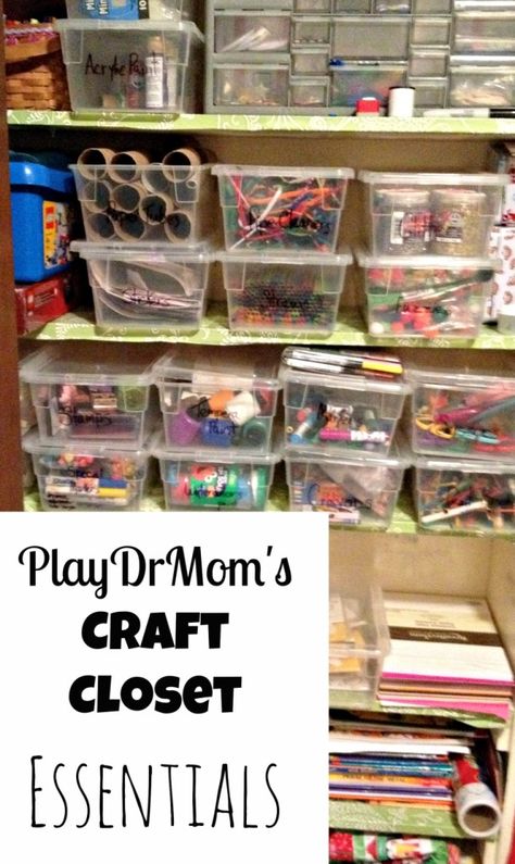 Craft Closet Essentials - Play Dr Mom Craft Essentials List, Reindeer Dust, Hobby Organization, Kindergarten Craft, Craft Closet, Kids Craft Supplies, Playing Doctor, Craft Area, Essentials List