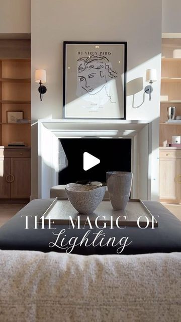 Hailey McEvoy, Bowen Design Studio on Instagram: "Lighting is an all time favorite, if you’re going to splurge anywhere lighting is the place to do it! By splurge that doesn’t mean buying the most expensive fixtures but even adding lighting locations, for example these sconces! Here are some easy great room upgrades:
•Sconce lighting flanking the TV
•Art Lights above bookshelves 
•Art above the fireplace 
•Frame TV instead of a regular TV
•Swap your fan out for a Chandelier 
•Add lamps in your living spaces: mini lamps, floor lamps, table lamps
•
•
•
Design Firm: @housewestdesign 
Builder: @rlwymandesigncreate" Mini Lamps, Above The Fireplace, Lamps Design, Fireplace Frame, Bookshelf Art, Designer House, Lamps Floor, Lamps Table, Room Upgrade