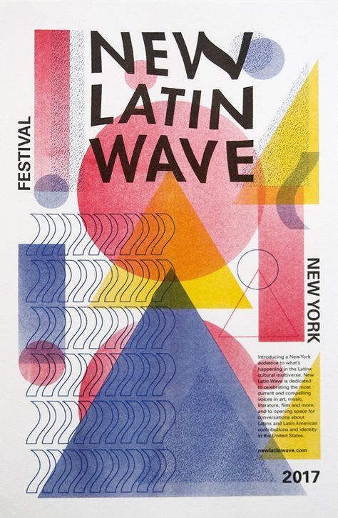 New Latin Wave 2017 NYC on Behance Risograph Poster, Folder Design, Hispanic Heritage Month, Hispanic Heritage, Heritage Month, Graphic Design Poster, The Festival, Latin American, American Design