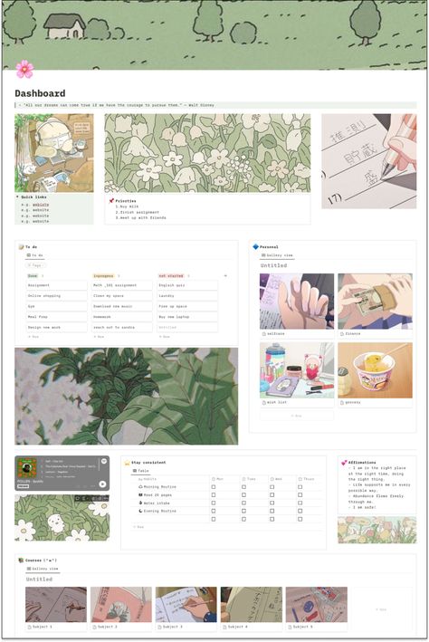 #notion #studioghibli #productivity #planner #inspo #backtoschool #homescreen Stardew Notion, Notion Dashboard Template Free, Notions Template, Notion Home Page, Notion Pages, Study Planner Free, Notion Inspiration, Notion Library, Aesthetic Notion Template