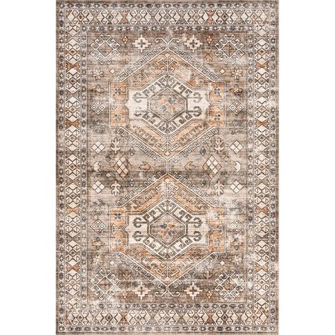 Bungalow Rose Gocio Motif Performance Machine Washable Brown/White Rug & Reviews | Wayfair Nuloom Rugs, Washable Area Rug, White Living Room, Rugs Usa, Dining Room Rug, Washable Rug, Washable Area Rugs, Machine Washable Rugs, Brown Rug