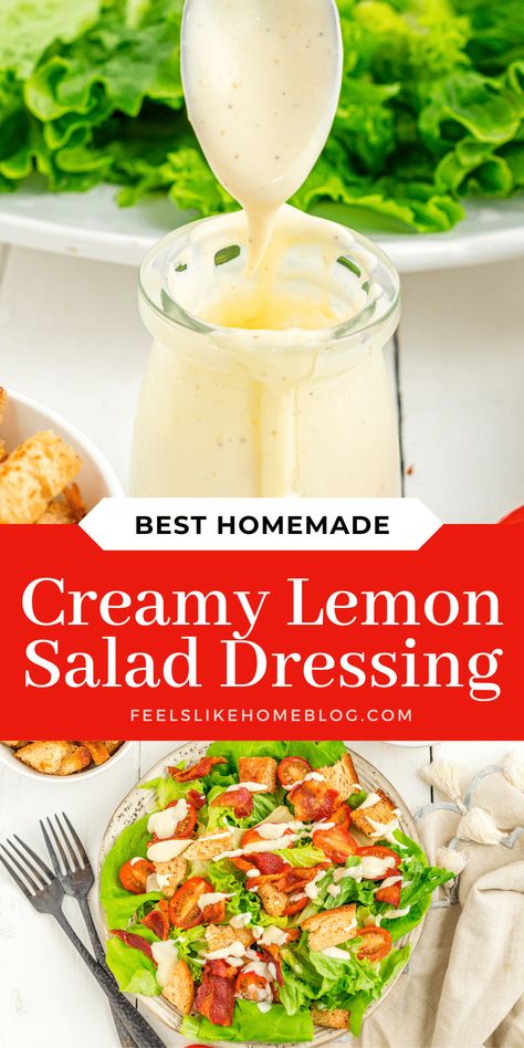 The Best Keto Salad Dressing - Creamy Lemon Dressing Creamy Dressings For Salads, Best Homemade Salad Dressing Recipes, Creamy Lemon Dressing Recipe, Creamy Lemon Garlic Dressing, Creamy Vinegrette Dressing, Creamy Salad Dressing Recipes Healthy, Sweet Creamy Salad Dressing, Cream Salad Dressing, Lemon Mayo Dressing