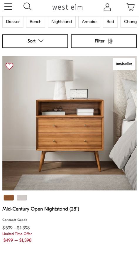 Midcentury Nightstand, Unique Nightstand Ideas, Ivory Headboard, Mid Century Bedroom Furniture, Mid Century Bed, Unique Nightstand, Mid Century Modern Nightstand, Mid Century Nightstand, Mid Century Bedroom