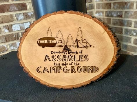 Camping Signs Diy, Cottage Hallway, Camp Signs, Camp Ground, Kitchen Cottage, Wood Burn Designs, Bamboo Brush, Woodburning Projects, Camping Signs