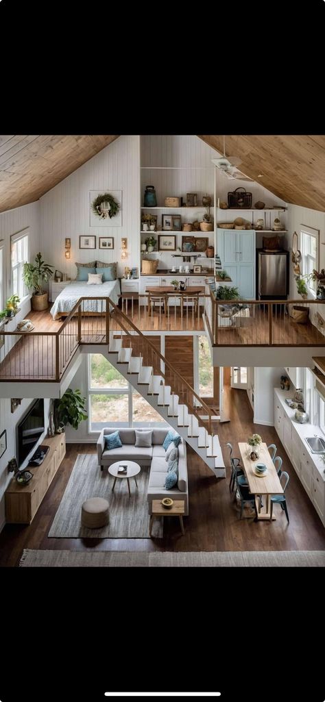 Bedroom Attic Ideas, Small House Hacks, Luxury Tiny House, Loft Apartments, Barn Apartment, Tiny House Loft, Open Concept Layout, Narrow House, Small Space Design