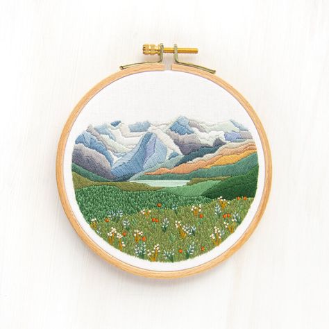 Mountain Embroidery Pattern, Diy Embroidery Crafts, Mountain Embroidery, Mountain Pattern, Advanced Embroidery, Digital Embroidery Patterns, Embroidery Wall Art, Embroidery Diy, Embroidery Template