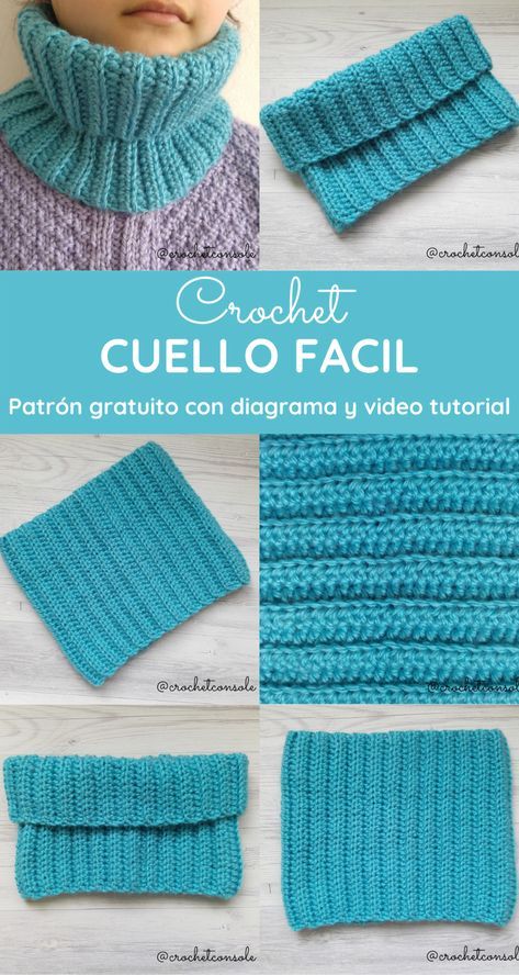 Cuello fácil a crochet tejido con un rectángulo - Crochet con Sole Crochet Yoke, Crochet Neck Warmer, Crochet Cowl Pattern, Knitting Patterns Free Hats, Crochet Hat Free, Trendy Crochet, Crochet Hats Free Pattern, Crochet Square Patterns, Scarf Crochet Pattern