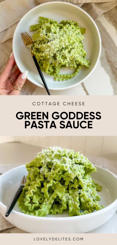 This Cottage Cheese Pasta Sauce comes together in just a few minutes and is full of fresh flavors and herbs. It's made with cottage cheese and greek yogurt which adds a ton of protein too. It's a quick & easy healthy dinner idea. Pesto Mac N Cheese, Cottage Cheese Based Sauce, Healthy Dinner Pasta Recipes, Cottage Cheese Pesto Pasta, Healthy Recipes Cottage Cheese, Anti Inflammation Pasta Sauce, Real Food Recipes Dinner, Spinach Cottage Cheese Pasta, Cottage Cheese Dinner Recipes Healthy