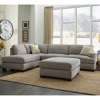 Sinclair 3-piece Fabric Sectional Costco Furniture, Grey Sectional Couch, Couch With Ottoman, Small Living Room Design, Sectional With Ottoman, Grey Sectional, Trendy Living Rooms, Fabric Sectional, Sectional Sofa Couch