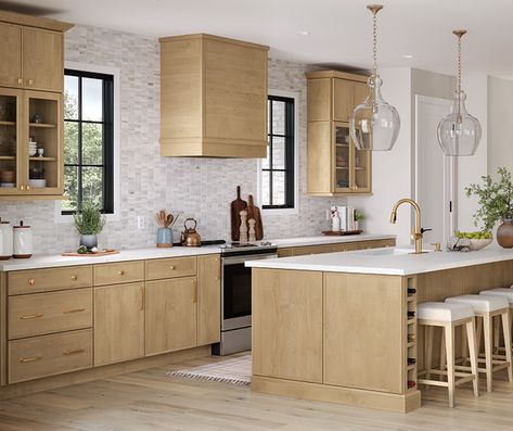 Transitional Kitchen Cabinets with Storage in Mind - Diamond Cabinetry Light Brown Cabinets, Light Brown Kitchen Cabinets, Light Brown Kitchen, Transitional Kitchen Cabinets, Stained Kitchen Cabinets, Kitchen Cabinet Samples, Brown Kitchen Cabinets, Brown Cabinets, Kitchen Redesign