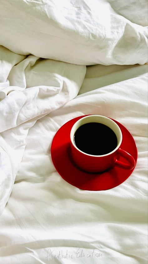 Red Coffee Cup Aesthetic, Coffee Red Aesthetic, Red Cup Aesthetic, A Bed Aesthetic, Red Coffee Aesthetic, Wallpaper Morning, Aesthetic Education, Bed Aesthetic, Red Coffee