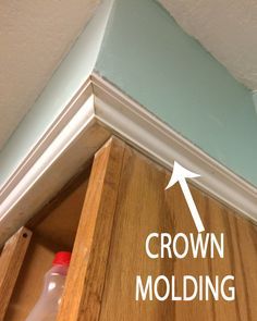 Crown Moulding Kitchen Soffit, Updating Soffit In Kitchen, Crown Molding On Soffit In Kitchen, Kitchen Cabinet Soffit Ideas, Diy Cabinet Trim, Kitchen Ceiling Paint, Soffit Molding, Kitchen Soffit Makeover, Soffit Makeover