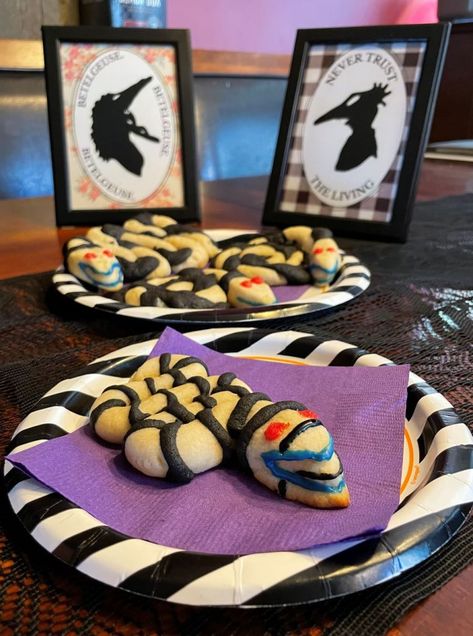 Beetlejuice Movie Night Snacks, Tim Burton Party Food, Beetlejuice Themed Desserts, Tim Burton Themed Party Food, Beetlejuice Snack Ideas, Beetlejuice Themed Snacks, Beetlejuice Desserts, Beetlejuice Food Ideas, Beetlejuice Snacks