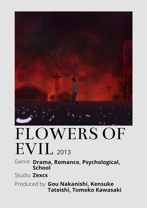 Flowers Of Evil Anime, Flowers Of Evil, Aku No Hana, Poster Information, Anime Minimalist Poster, Anime Character Names, Japanese Animated Movies, Anime Suggestions, Good Anime Series