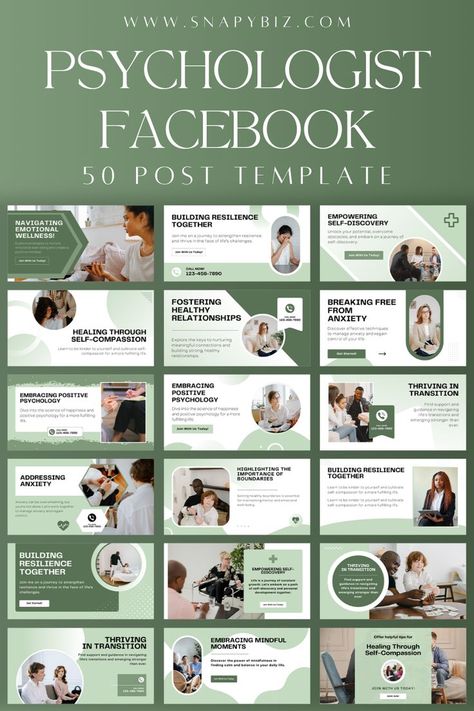 A collection of 50 customizable Facebook post templates designed specifically for psychologists to enhance engagement and promote mental health. Psychology Social Media, Social Media Mental Health, Social Media Psychology, Psychology Clinic, Facebook Post Template, Facebook Post, Self Compassion, Facebook Posts, Post Design