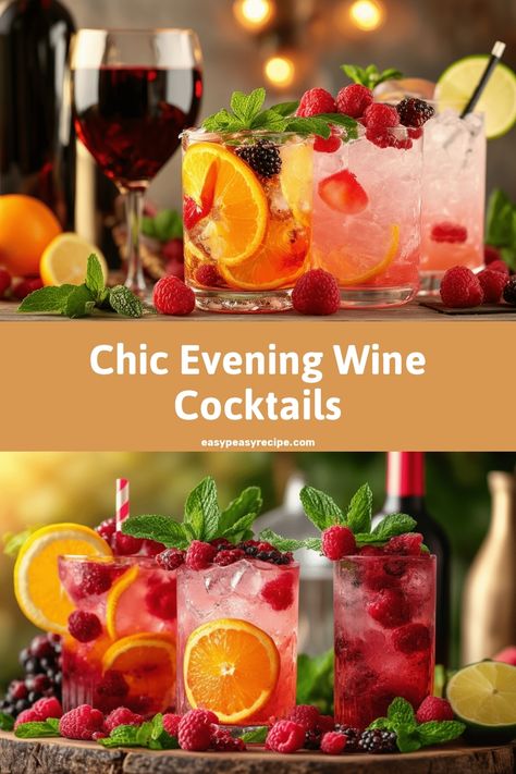 A variety of refreshing wine-based cocktails garnished with fresh fruits and herbs set against a cozy evening backdrop. Wine Based Cocktails, White Wine Spritzer, Wine Spritzer, Easy Zucchini Recipes, Pot Recipes Healthy, Stone Fruits, Red Sangria, Specialty Cocktail, Lime Soda