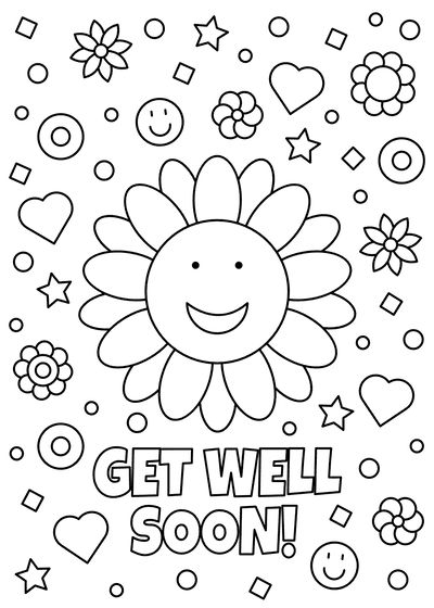 Get Well Coloring Pages Free Printable, Diy Get Well Cards From Kids, Get Well Cards Made By Kids, Get Well Soon Cards From Kids, Get Better Cards, Get Well Soon Coloring Pages, Well Drawing, Acrylic Painting Rocks, New Baby Wishes