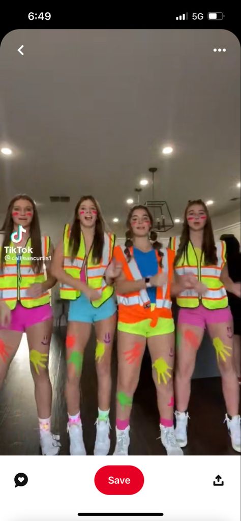 halloween outfit ideas Group Halloween Costumes Neon, Cute Halloween Costume Ideas One Person, Group Halloween Costumes Construction Workers, Hollower Costume Ideas For Teens, Soda Costumes Halloween, Construction Workers Preppy Halloween, M&m's Halloween Costume, Yearbook Halloween Costume, Neon Crossing Guard Costume