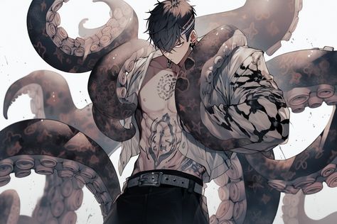 Tentacles Drawing, Octopus Man, Anime Elements, Hybrid Art, Character Design Male, Cool Anime Pictures, Ethereal Art, Funky Art, Fantasy Character Design