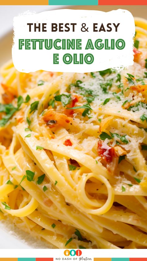 Discover the magic of authentic Italian cuisine with this Fettucine Aglio e Olio recipe! Dive into perfectly cooked pasta strands coated in a rich, garlicky olive oil sauce, punctuated with hints of red pepper and lemon zest. Finished with freshly grated parmigiano and parsley, this dish is a celebration of simplicity and flavor. Perfect for weeknight dinners or special occasions. Craving more delectable recipes? Click now and get cooking! Pasta And Oil Recipes, Pasta With Olive Oil Sauce, Aglio Olio Pasta Recipes, Olive Sauce For Pasta, Fettuccine Aglio E Olio, Oil Base Pasta, 12 Tomatoes Fettuccine Aglio E Olio, Fettucini Aglio E Olio 12 Tomatoes, Pasta Sauces Recipes Olive Oil